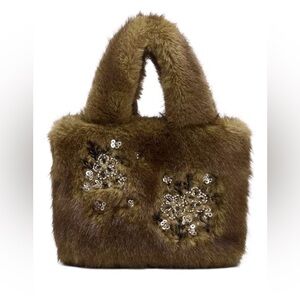 Zara Brown Faux Fur Mini Bag with Sequin Details